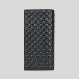 GUCCI Men's Microguccissima GG Logo Leather Slim Long Bifold Wallet With ID Slot And Zip Compartment Black 544479
