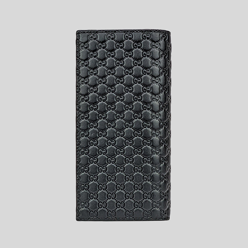 GUCCI Men's Microguccissima GG Logo Leather Slim Long Bifold Wallet With ID Slot And Zip Compartment Black 544479