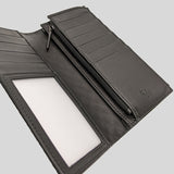 GUCCI Men's Microguccissima GG Logo Leather Slim Long Bifold Wallet With ID Slot And Zip Compartment Black 544479