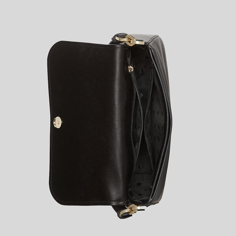 Kate Spade Staci Saffiano Leather Flap Shoulder Bag Black K9324