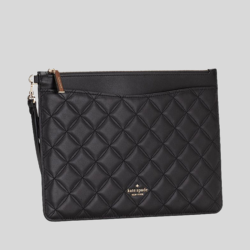 Kate Spade Natalia Large Quilted Leather Zip Pouch Black K7017