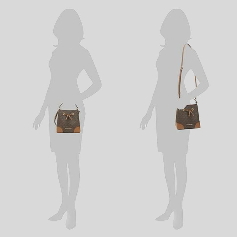 MICHAEL KORS Mercer Signature Small Drawstring Bucket Bag Brown 35F2GM9M1B