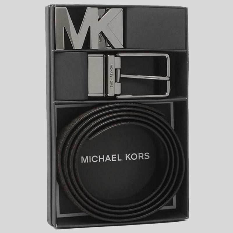 Michael Kors Mens 4-in-1 Signature Canvas Belt Gift Set Box Brown Black