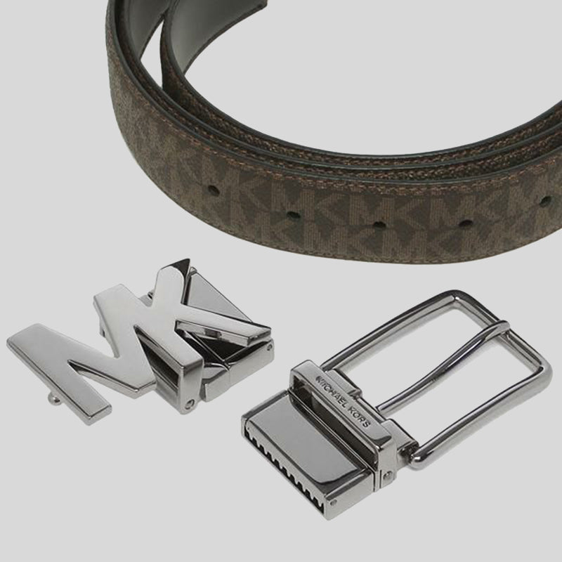 Michael Kors Mens 4-in-1 Signature Canvas Belt Gift Set Box Brown Black 36H9MBLY4V