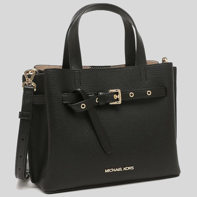 Michael Kors Emilia Small Satchel Crossbody Bag Black Pebbled