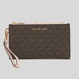Michael Kors Jet Set Travel Double Zip Wristlet Phone Wallet In Signature Coated Canvas 35F8GTVW0B Powder Blush