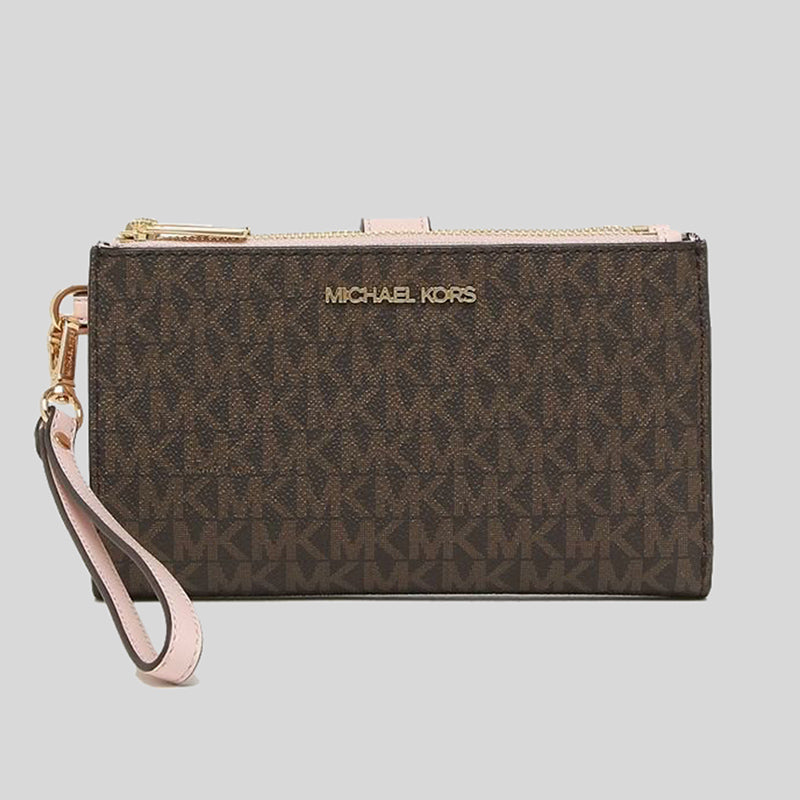 Michael Kors Jet Set Travel Double Zip Wristlet Phone Wallet In Signature Coated Canvas 35F8GTVW0B Powder Blush