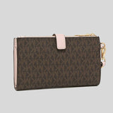 Michael Kors Jet Set Travel Double Zip Wristlet Phone Wallet In Signature Coated Canvas 35F8GTVW0B Powder Blush