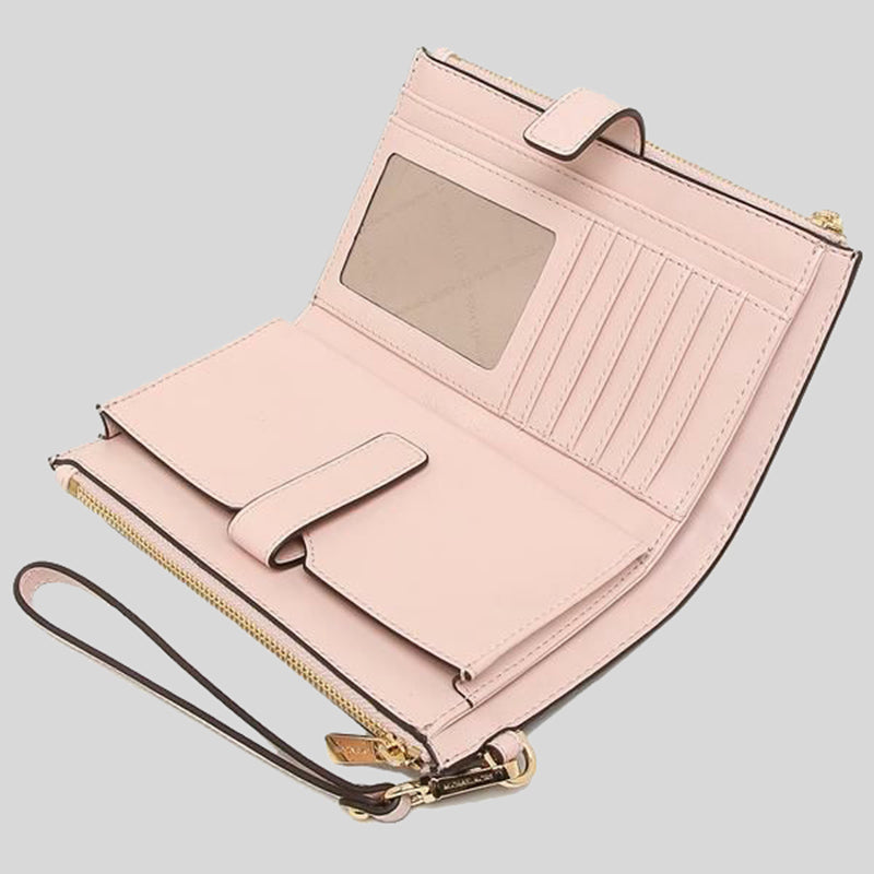 Michael Kors Jet Set Travel Double Zip Wristlet Phone Wallet In Signature Coated Canvas 35F8GTVW0B Powder Blush