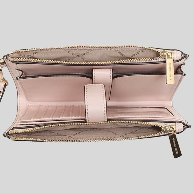 Michael Kors Jet Set Travel Double Zip Wristlet Phone Wallet In Signature Coated Canvas 35F8GTVW0B Powder Blush