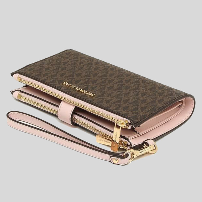 Michael Kors Jet Set Travel Double Zip Phone Wristlet MK Light Sand Multi  Stripe