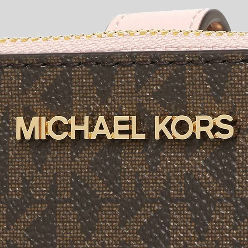 Michael Kors Jet Set Travel Double Zip Wristlet Phone Wallet In Signature Coated Canvas 35F8GTVW0B Powder Blush
