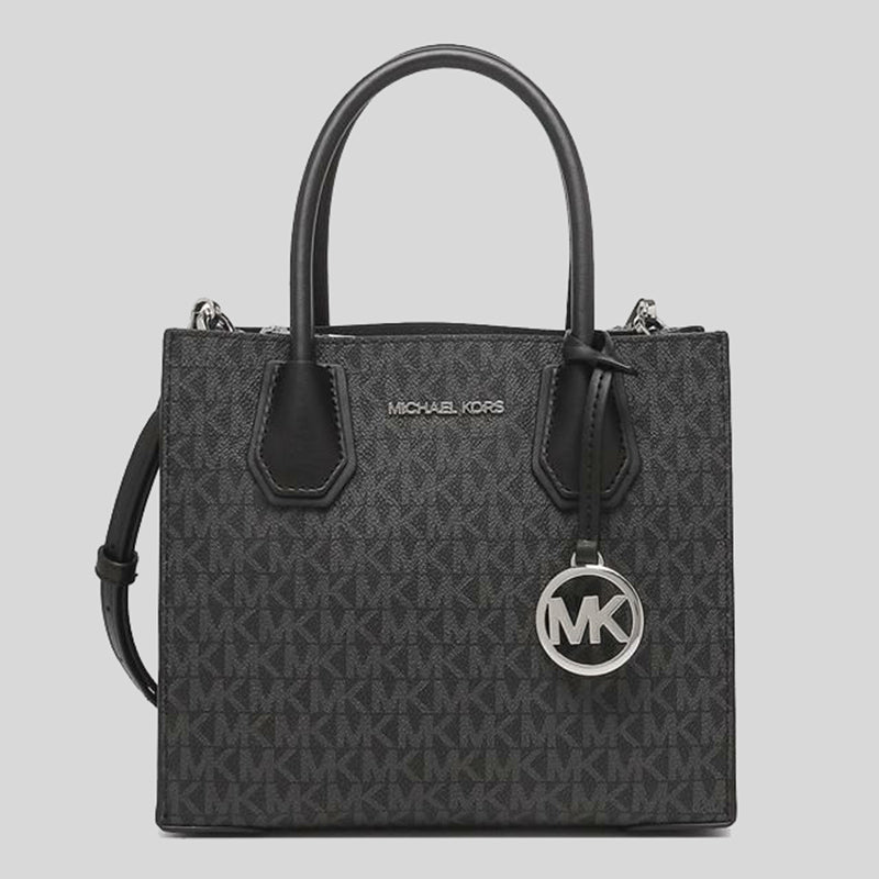 Michael Kors Mercer Medium Logo and Leather Accordion Crossbody Bag 35T1SM9M2B Black