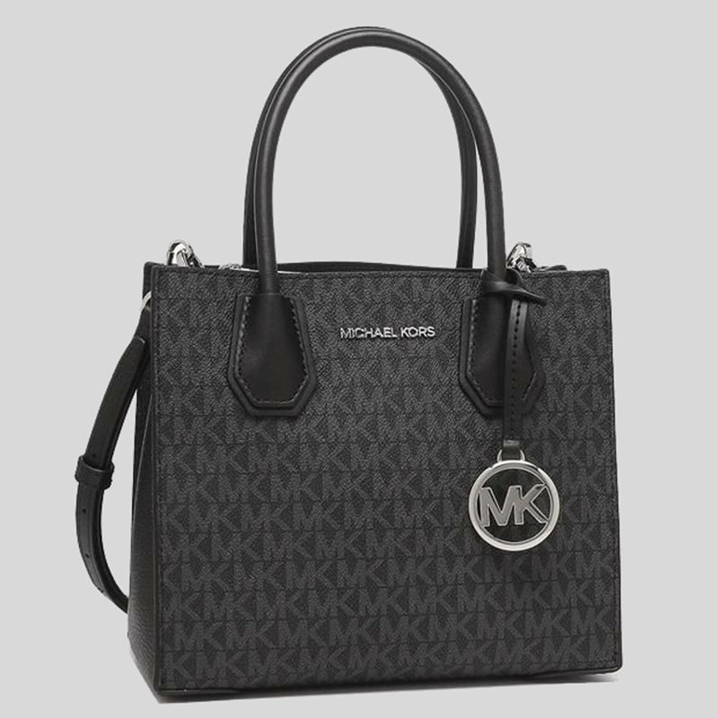 Michael Kors Mercer Medium Logo and Leather Accordion Crossbody Bag 35T1SM9M2B Black