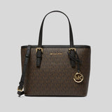 Michael Kors Jet Set Travel Extra-Small Logo Top-Zip Tote Bag Brown Black 35T9GTVT0B