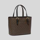 Michael Kors Jet Set Travel Extra-Small Logo Top-Zip Tote Bag Brown Black 35T9GTVT0B