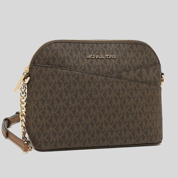 Michael Kors Jet Set Travel Medium Dome Crossbody Bag PVC Logo Signature  Vanilla