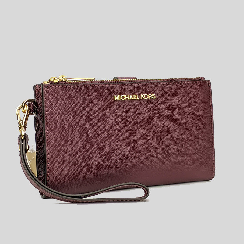 Michael Kors Jet Set Travel Double Zip Wristlet Phone Wallet Merlot 35F8GTVW0L