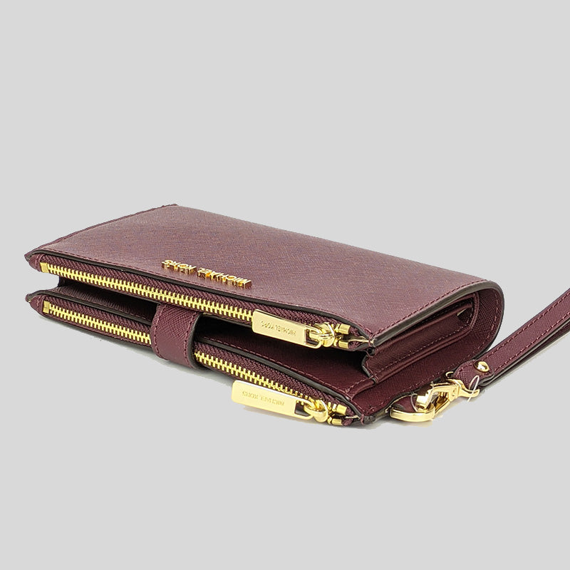 Michael Kors Jet Set Travel Double Zip Wristlet Phone Wallet Merlot 35F8GTVW0L