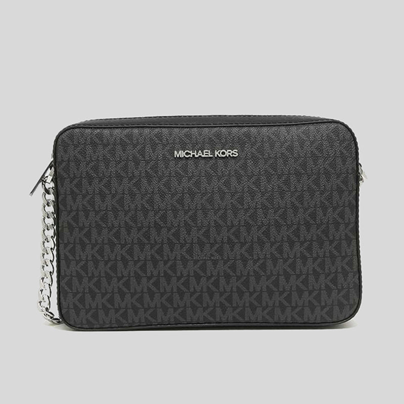 Michael Kors Jet Set Item Crossbody Bag In Signature Black Silver 35F8STTC3B NEW LOGO