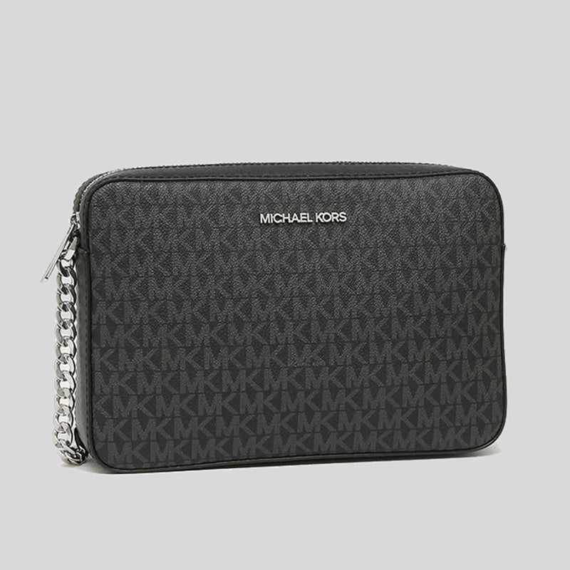Michael Kors Jet Set Item Crossbody Bag In Signature Black Silver 35F8STTC3B NEW LOGO