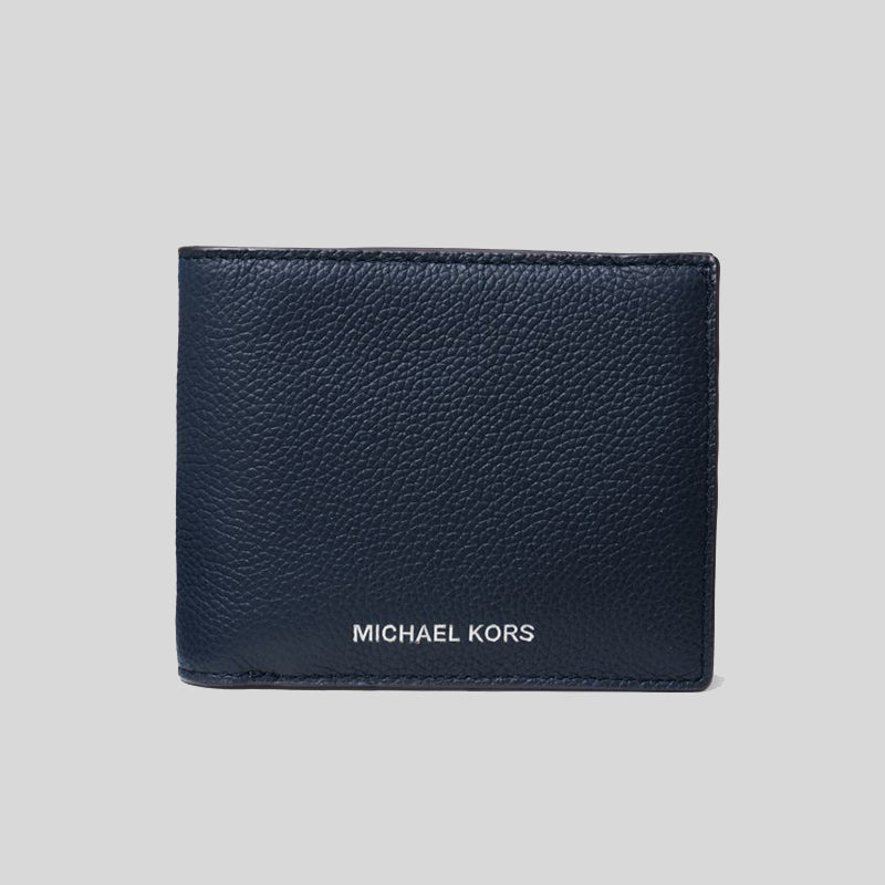 Michael Kors Cooper Pebbled Leather Billfold Wallet With Passcase 36F9LC0F2L Navy