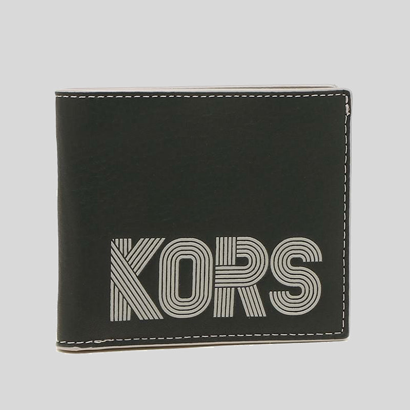 Michael Kors Mens Cooper Graphic Pebbled Leather Billfold Wallet Black Grey 36H1LCOF1X