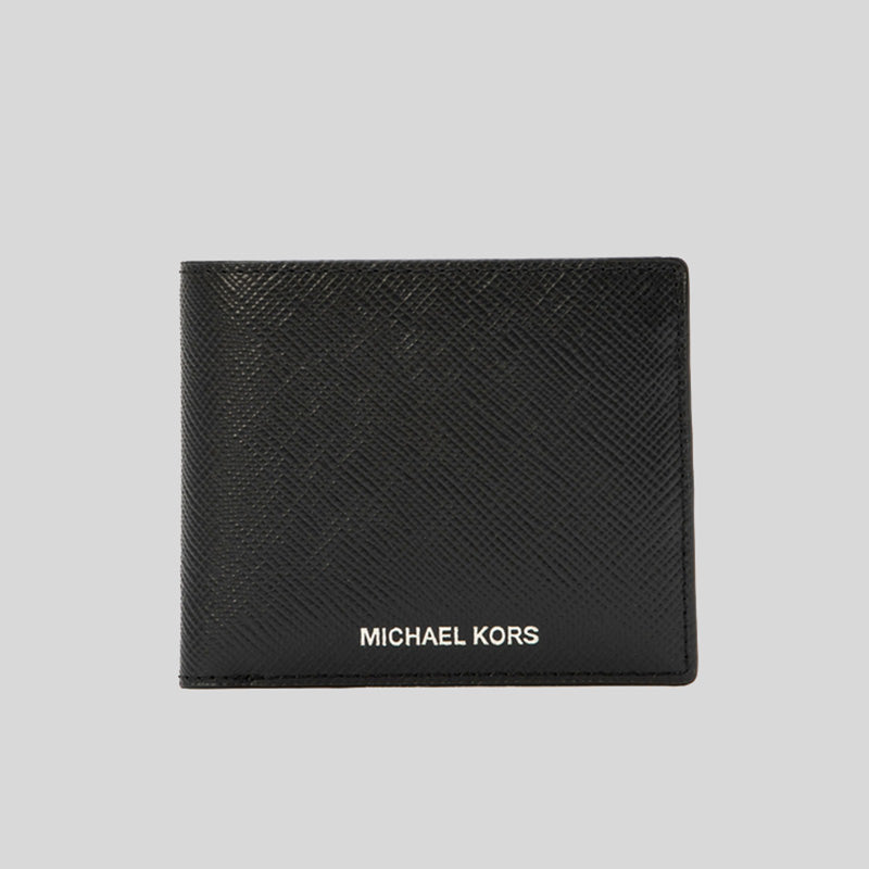 Michael Kors Harrison Crossgrain Leather Billfold Wallet With Coin Pocket Black 36U9LHRF3L