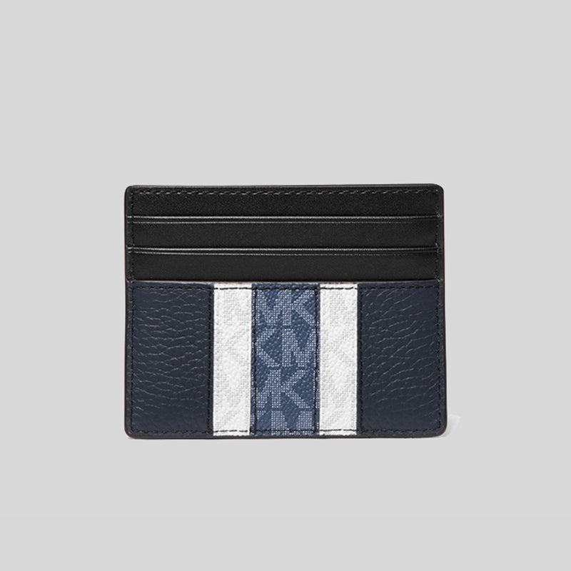 Michael Kors Men's Hudson Logo Stripe Leather Tall Card Case In Gfit Box Navy 39F1LHDD2O