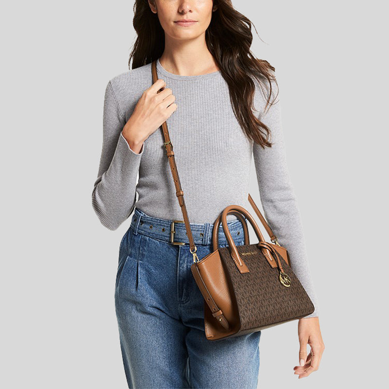 Michael Kors Avril Small Logo Top Zip Satchel Brown 35F1G4VM2B