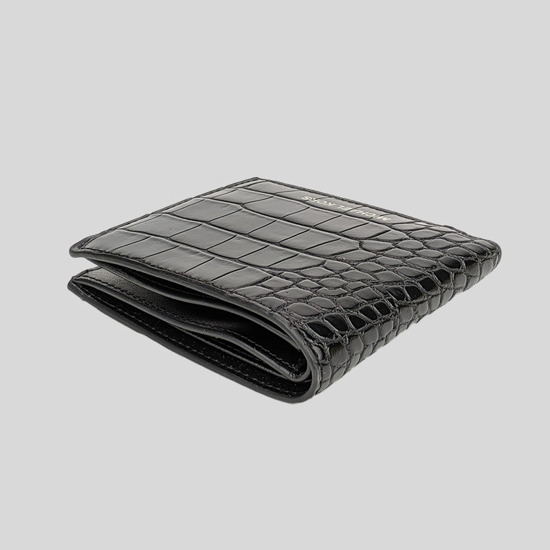 Michael Kors Cooper Crocodile Embossed Leather Billfold Wallet 36F1LC0F1E Black