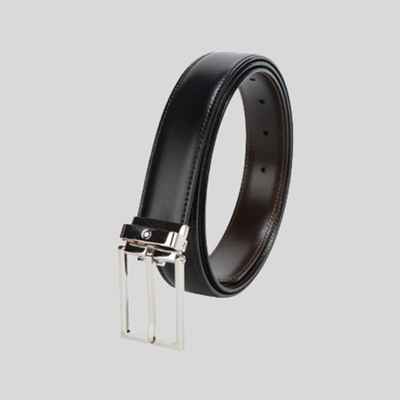 Montblanc Men's Reversible Cut-To-Size Leather Slim Belt With Square Buckle 113273 Black