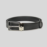 Montblanc Men's Rectangular Shiny Stainless Steel And Black Enamel Pin Buckle Black Belt 123891