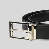 Montblanc Men's Rectangular Shiny Stainless Steel And Black Enamel Pin Buckle Black Belt 123891