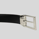 Montblanc Men's Rectangular Shiny Stainless Steel And Black Enamel Pin Buckle Black Belt 123891