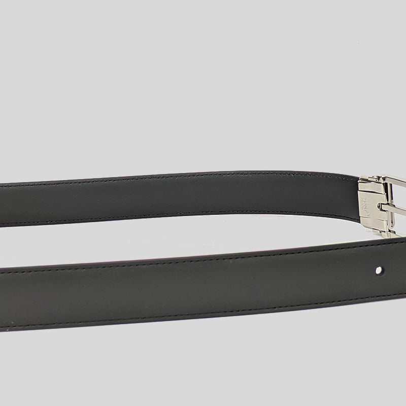 Montblanc Men's Rectangular Shiny Stainless Steel And Black Enamel Pin Buckle Black Belt 123891