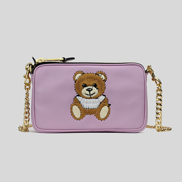 Moschino Couture Teddy Embroidered Chain Crossbody Bag Soft Lilac A7525 lussocitta lusso citta