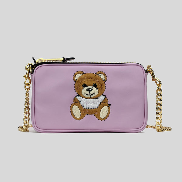 Moschino Couture Teddy Embroidered Chain Crossbody Bag Soft Lilac A752 LussoCitta