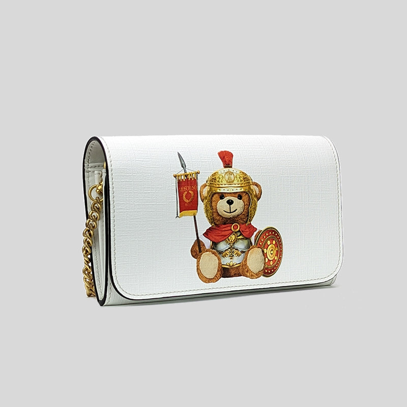 Moschino Roman Teddy Bear Wallet On Chain Crossbody Clutch A8127 White
