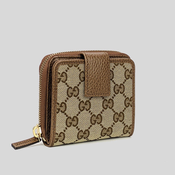 GUCCI Women's Signature GG Small Bifold Wallet Beige Brown 346056