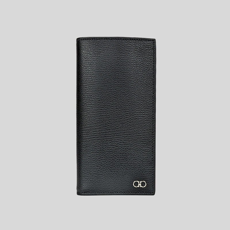 Salvatore Ferragamo Men's Calf Leather Slim Long Wallet Black 0753003