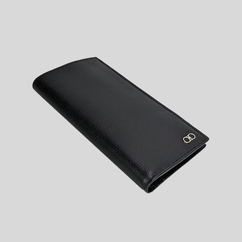 Salvatore Ferragamo Men's Calf Leather Slim Long Wallet Black 0753003