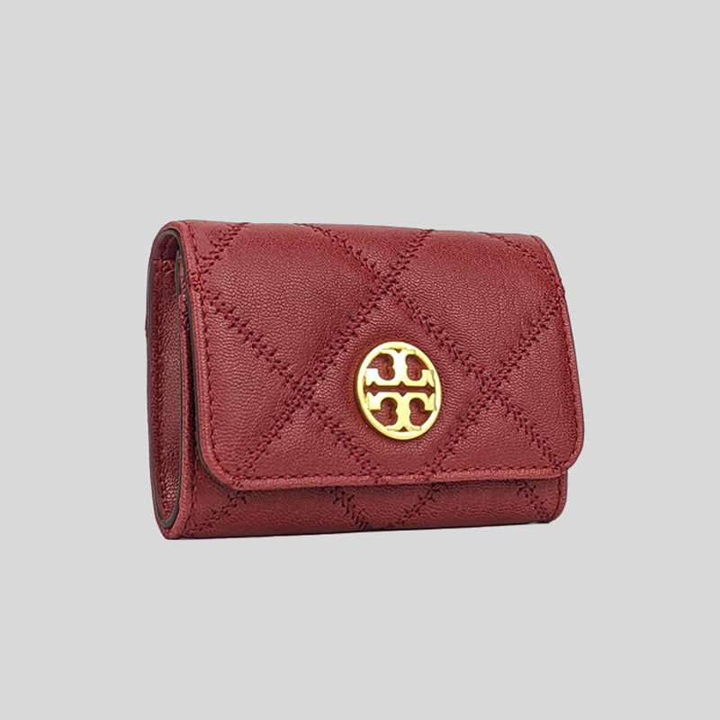 Tory Burch Willa Quilted Leather Card Case Redstone 87866