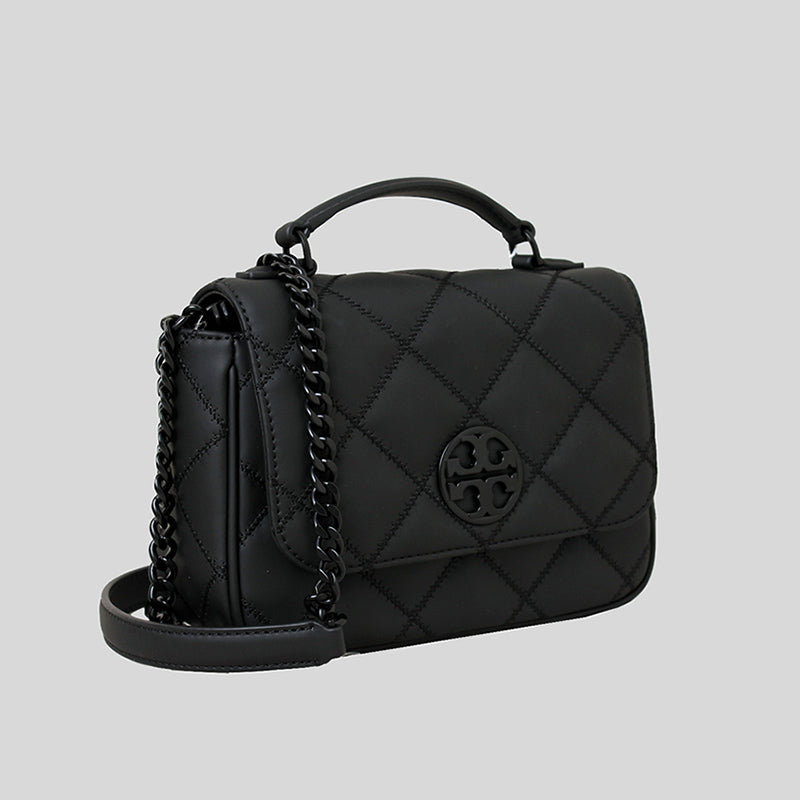 Tory Burch Matte Willa Mini Top Handle Bag Black on Black 87872