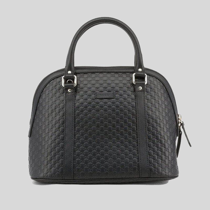 GUCCI Micro GG Leather Dome Crossbody Bag Black 449663