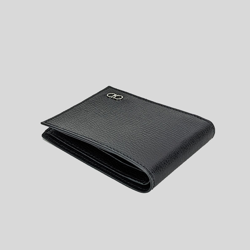 Salvatore Ferragamo Men's Calf Leather Small Bifold Wallet Black 0752985