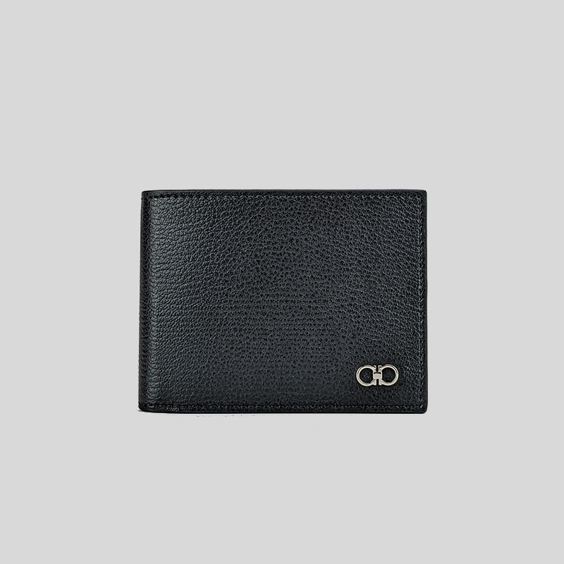 Salvatore Ferragamo Men's Calf Leather Small Bifold Wallet Black 0752985 lussocitta lusso citta