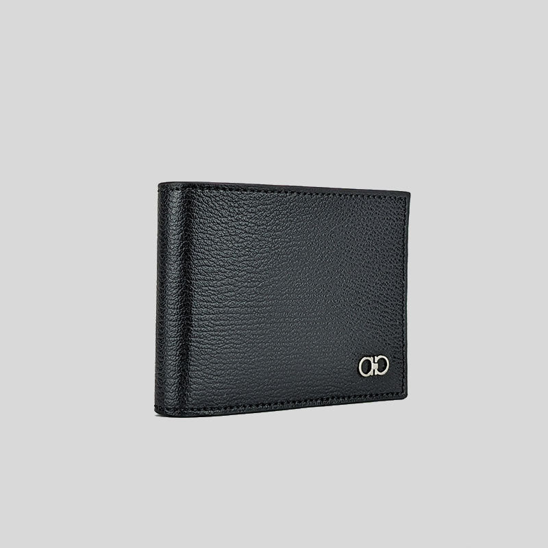 Salvatore Ferragamo Men's Calf Leather Small Bifold Wallet Black 0752985