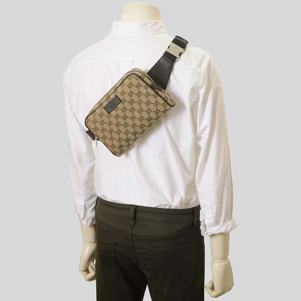 GUCCI Signature GG Canvas Unisex Waist Belt Bag Beige 449174