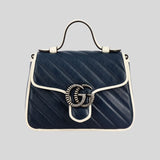 GUCCI GG Marmont Small Top Handle Crossbody Bag In chevron Leather with Piping 583571 lussocitta lusso città